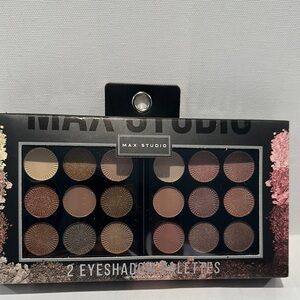 Max Studio 2 Eyeshadow Palettes in Set with flats and shimmers.